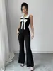 Conjunto de Mono de Verano 2026 Europeo y Americano Transfronterizo Nuevo con Contraste Blanco y Negro, Lazo, Cintura Ceñida, Sin Mangas y Pantalones de Campana