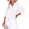 2026 Moda Europea y Americana Transfronteriza Estilo Primavera y Otoño Blusa de Color Sólido Manga Larga Botón Plisado Camisa para Mujer Top Pullover Holgado