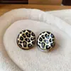 Pendientes de Aguja de Plata Otoño e Invierno Estampado de Leopardo Retro Cuadrado Geométrico Redondo Pendientes Simples Maillard Pendientes de Nicho de Alta Gama