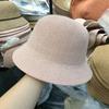 Chapéu de Pescador de Linho Respirável com Aba Curta Feminino Verão Mais Fácil de Combinar Cor Sólida Tricotado Protetor Solar Chapéu Balde Dobrável Viagem