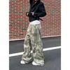 Jeans camuflado com bordado de letra e galho estilo rua americano, calça wide leg de design nicho unissex, outros