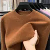 Suéter de cachemira cepillada de alta calidad para hombre, otoño e invierno, cómodo, cálido, elegante, cuello redondo, color liso, suéter básico para hombre