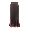 Falda Larga Midi Retro con Pliegues Acordeón de Cintura Alta Color Metálico de Sirena Acampanada para Mujer Otoño/Invierno 2026