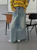 AJ.STUDIOFoto real de falda de mezclilla lavada de alta calidad de moda para mujer, clásica y versátil con bolsillos X96270