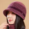 Chapéu de tricô feminino de inverno para mães de meia-idade e idosas, chapéu quente com forro de fleece, chapéu de aba grossa para clima frio