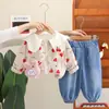 Traje de Niña Estilo Nuevo Moda de Academia Cardigan con Solapa 2025 Abrigo Ropa para Bebé Niños Conjunto de Tres Piezas Lindo
