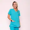 Novo Lançamento de Cor: Tops Esfoliantes Elásticos de Secagem Rápida em Tamanhos Grandes, Uniformes para Médicos e Enfermeiros, Conjuntos de Cor Sólida, Leves, Casuais e Confortáveis
