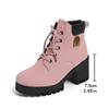 Botas Estilo Britânico Tamanho Grande Salto Grosso Outono e Inverno 2025 Novo Solado Grosso Moda Bico Redondo Cadarço Frontal Botas Curtas Femininas