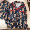 Pijama de Niña Oso a Cuadros Estilo Retro Conjunto de Cardigan con Encaje y Pantalones de Manga Larga Ropa de Casa para Estudiantes Primavera y Otoño