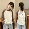 Ropa interior térmica para niñas con forro polar para otoño e invierno, ropa interior casual, cuello redondo, mangas largas en bloques de color, tejido cepillado, para niños de talla mediana y grande, top cálido