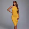 Vestido de Bandage Amarillo Jengibre con Ceñidor en la Cintura Estilo Retro Yizhilian, Sencillo y Elegante, Vestido de Moda que Resalta la Figura para Mujer