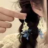 Chegaram de Repente, Brincos Longos com Borla Recortada Azul e Branca, Design Exquisito Estilo Coreano, Artísticos e Bonitos