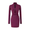 Vestido Ajustado de Manga Larga con Diseño de Cuello en V Estilo Puro Deseo, Vestido Corto de Color Sólido de Moda y Versátil Ajustado, Vestido Corto Hot Girl