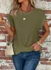 Camiseta de Color Puro con Cuello Redondo Nueva Transfronteriza Europea y Americana Elegante Top Retorcido de Manga Corta Ropa para Mujer de Primavera y Verano 2024