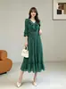 Vestido plisado de talla grande para mujer Miyake de comercio exterior europeo y americano con volantes, abalorios elegantes y mangas de campana