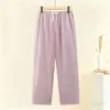 Pantalones de pijama de algodón puro para mujer, finos y holgados, adecuados para usar fuera, para madres de mediana edad, pantalones caseros de cuadros 100% algodón, estilo fino de verano