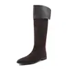 Botas Altas para Mujer, Botas de Caña Alta, Nuevo Estilo Otoño e Invierno, Piel de Vaca, Punta Cuadrada, Tacón Medio Grueso, Botas tipo Caballero con Caña, Botas de Mujer
