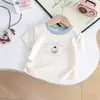 Camiseta de Manga Corta de Verano para Niñas Bebés Niños Estilo Coreano Moderno Bloque de Color Lunares Lazo Top de Manga Corta Manga Corta de Algodón Puro
