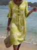 En Stock Amazon Moda Transfronteriza Mujer Nuevo Cuello en V Botones Estampado Floral Casual Vestido de Algodón y Lino