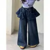 Jeans para Niñas 2026 Otoño Nuevo Estilo Coreano Volante Cubre Pompis Niños Medianos y Grandes Elegantes Pierna Recta Casual Pantalones de Pierna Ancha