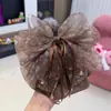 Grampo de rabo de cavalo suave em rede estilo coreano para mulheres, presilha de cabelo de fita floral de alta qualidade, presilha de tubarão estilo preguiçoso com laço, acessório de cabelo