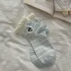 Meias Listradas de Desenho Animado Fofas com Bordado de um Cachorrinho Brincalhão, Estilo Japonês, Meias Femininas Frescas e Fofas com Laço e Borda de Bolhas