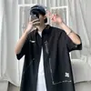 7 Camisa de Manga Sete Pontos Masculina Superior Tendência Marca Ins Estilo Hong Kong Seda Gelada Verão Fina Manga Curta Frio Alto Padrão Sensação Jaqueta