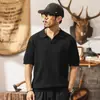 Suéter Fresco de Seda Hielo con Cuello de Gaviota Manga Corta para Hombre Sensación Verano Marca Americana de Moda t