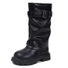 Botas de Cuero Forradas de Felpa para Niñas 2026 Nuevas Botas Martin de Invierno para Niños Estilo Británico Botas Caídas Suela Gruesa Antideslizante Botas de Media Caña