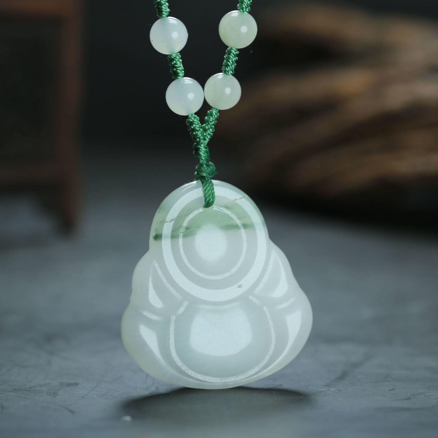 智贝主图_4一元拍卖天然飘花天山翠翠玉金丝玉笑佛弥勒佛双面