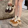 Zapatos Casuales de Plataforma con Tacón Alto de Ante de 6cm de Altura Cómoda, Suela Gruesa, Cordones de Cuero Genuino para Mujer 2025