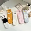 Meias Femininas Bordadas com Desenhos de Animais Outono e Inverno 2024 Meias Femininas de Lã de Coral Casuais Aconchegantes Quentes para Dormir