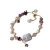 Nuevo Pulsera de Piedra Rosa para Mujer, Hebilla de Seguridad Retro Simple Colgante de Moneda, Pulsera con Cuentas de Perlas, Regalo para Estudiante
