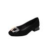 Zapatos de Tacón Bajo con Punta Cuadrada 300-22 para Mujer 2024 Nuevos Zapatos de Primavera y Otoño para Mujer Boca Baja Hebilla Cuadrada con Pedrería Zapatos de Tacón Grueso Cómodos