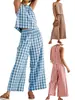 Traje Casual de Cuadros de Verano Nuevo 2026 para Mujer, Top sin Mangas + Pantalones, Venta al por Mayor Exclusiva Transfronteriza en Stock