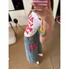 Shorts Jeans de Xadrez Vermelho Estilo Americano Acima do Joelho para Mulheres, Calças de Verão de Comprimento Médio, Shorts Retos de Perna Larga, Calças de Cinco Pontos