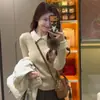 Tejido de terciopelo Andy, suéter de punto con cuello polo, nuevo estilo otoño/invierno, top básico para mujer, suéter interior de color block estilo francés