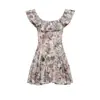 Vestido Floral Retrô Francês Novo Estilo Primavera e Verão para Mulheres, Um Ombro, Ajuste na Cintura, Vestido Princesa Emagrecedor