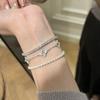 Pulsera de plata de ley s925 de estilo medio antiguo con dibujo de mango, estrella, trébol de cuatro hojas de la suerte, dibujo satinado, exquisita y noble.
