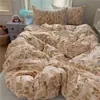 Lindo juego de ropa de cama de cuatro piezas de algodón con estampado de dibujos animados estilo INS, juego de tres piezas de algodón puro estampado para dormitorio de estudiante, sábana, funda de edredón, ropa de cama