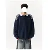 Camiseta de Manga Larga con Bloques de Color y Parches de Tres Rayas Estilo Americano para Hombre, Sudadera Pesada Estilo Universitario de Otoño, Camisa Polo Versátil de Moda