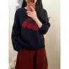 Suéter fofo de gola redonda, cor de tomate, com estampa de desenho animado, para mulheres, novo estilo outono e inverno, pulôver de malha com mangas compridas que rejuvenesce, para mulheres