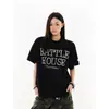 Camiseta Retro Americana de Manga Corta con Letras de Perlas para Hombres y Mujeres, Top Holgado de Media Manga de Moda Veraniego High Street para Parejas