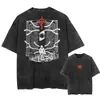 Camiseta Retro Harajuku Streetwear Estampado Gráfico de Anime Japonés Camiseta Oversize Lavada de Manga Corta Camiseta Casual para Hombre