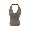 Camisola puramente seductora con copas en el pecho, diseño único y hermoso sin espalda, prenda exterior para mujer, sujetador integrado, cuello halter cruzado, top sin mangas