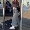 Leyenda de la Sirena~ Falda de Mezclilla Cola de Pescado Deshilachada para Mujeres Petite, de Cintura Alta, que se Ajusta a la Cadera, de Longitud Media, Falda de Otoño de Moda