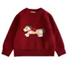 Suéter Grueso y Forrado de Felpa para Niños Otoño/Invierno 2025 con Forro de Felpa, Lindo Diseño de Caballito, Suéter Cálido de Manga Larga