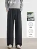 Também Pare 2026 Outono Masculino Cor Sólida Calça de Terno Wide Leg Cintura com Rebite Caimento Solto Versátil para o Trabalho Calça Longa de Perna Reta