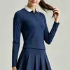 Roupas de Tênis de Malha Outono Inverno para Mulheres Respirável Gola Polo Roupa Esportiva Manga Longa Anti-exposição Saia Plissada Outdoor Golfe