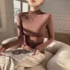 Camiseta Básica de Modal con Cuello Semi-alto para Mujer, Ropa Exterior Delgada para Llevar por Debajo, Nuevo Top Ajustado de Color Sólido con Manga Larga Otoño 2024